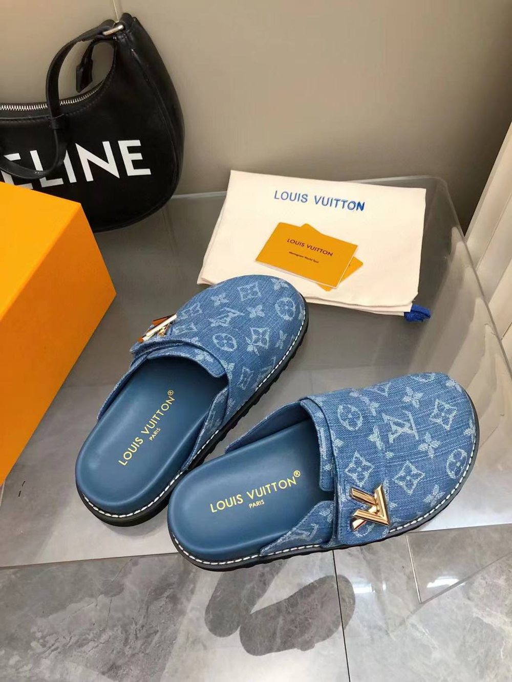 Мюли женские Louis Vuitton Cosy джинсовые в синем цвете