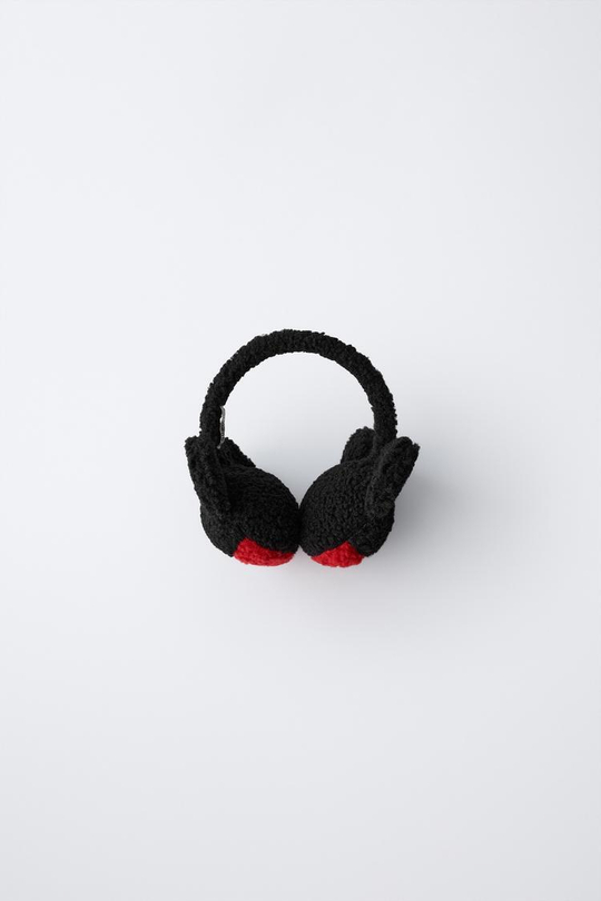 ZARA НАУШНИКИ ИЗ ИСКУССТВЕННОЙ ОВЧИНЫ MICKEY MOUSE © DISNEY, ЧЕРНЫЙ