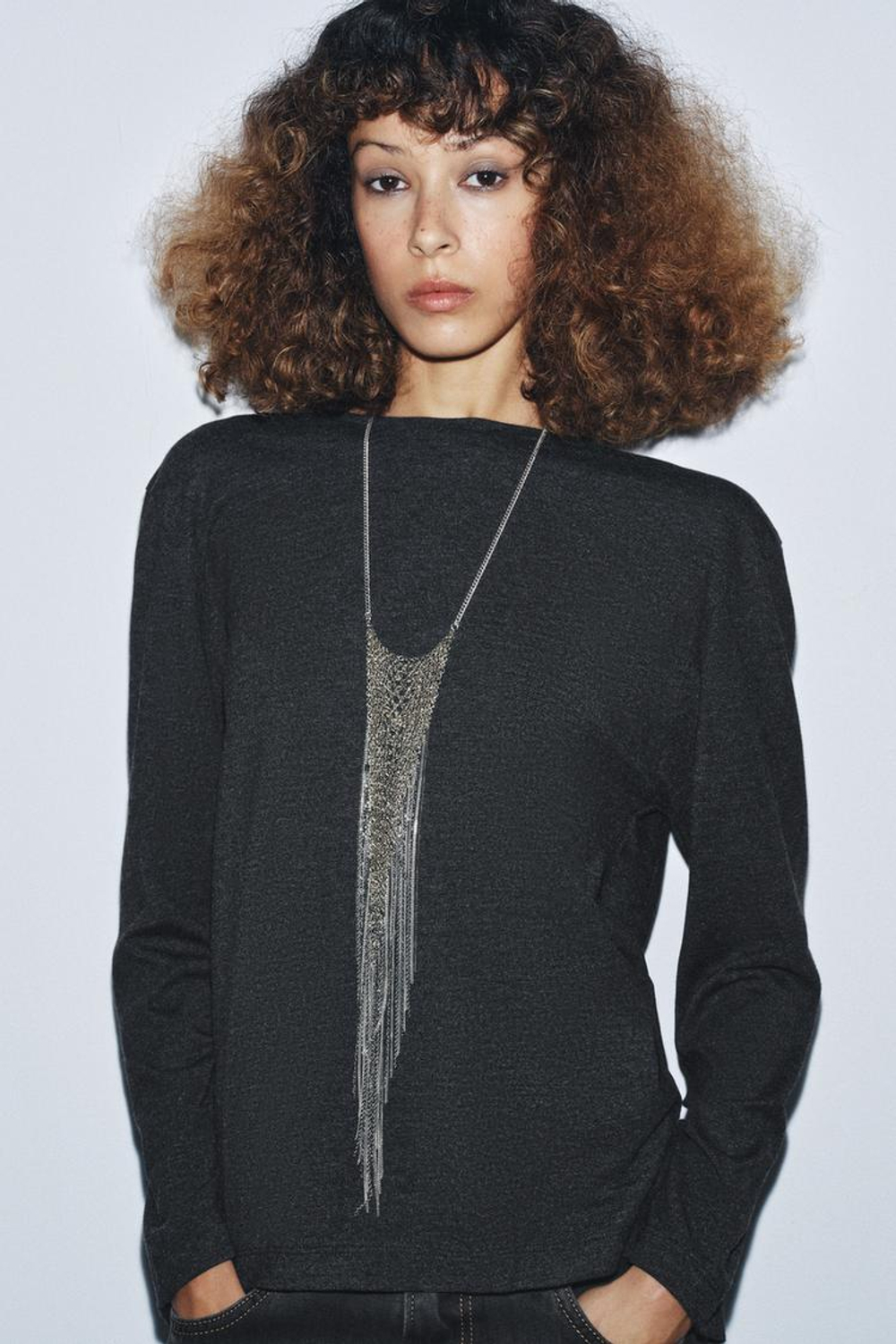 ZARA ТОП ИЗ МЯГКОЙ ТКАНИ С ДРАПИРОВКОЙ НА СПИНКЕ, МАРЕНГО МЕЛАНЖ