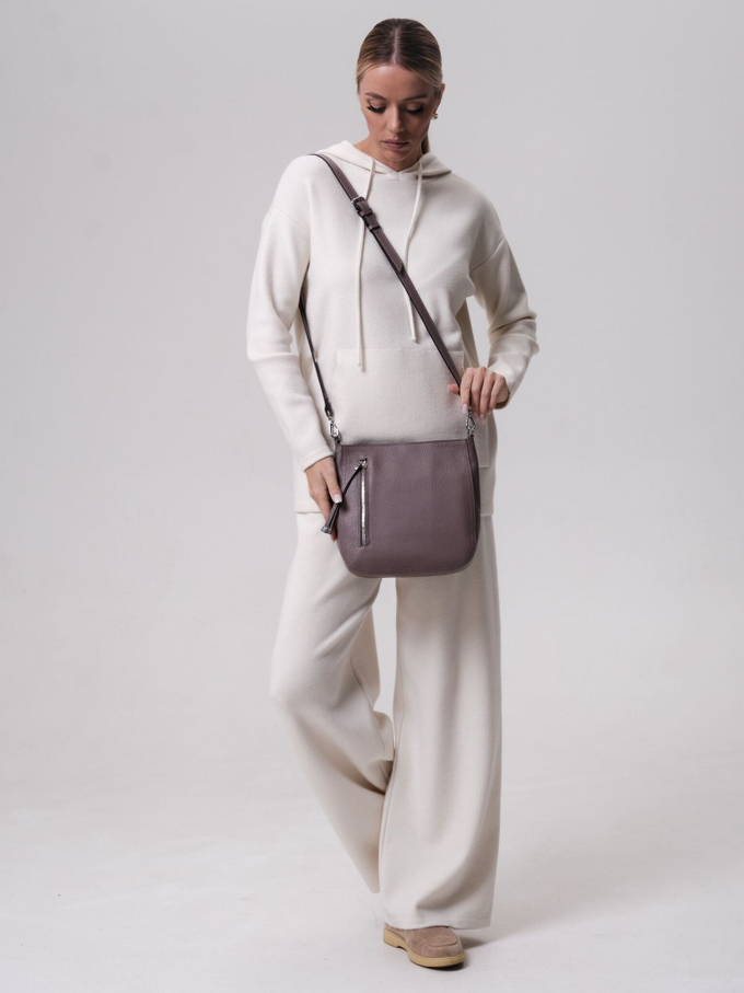 Сумка кожаная кросс-боди розово-серая