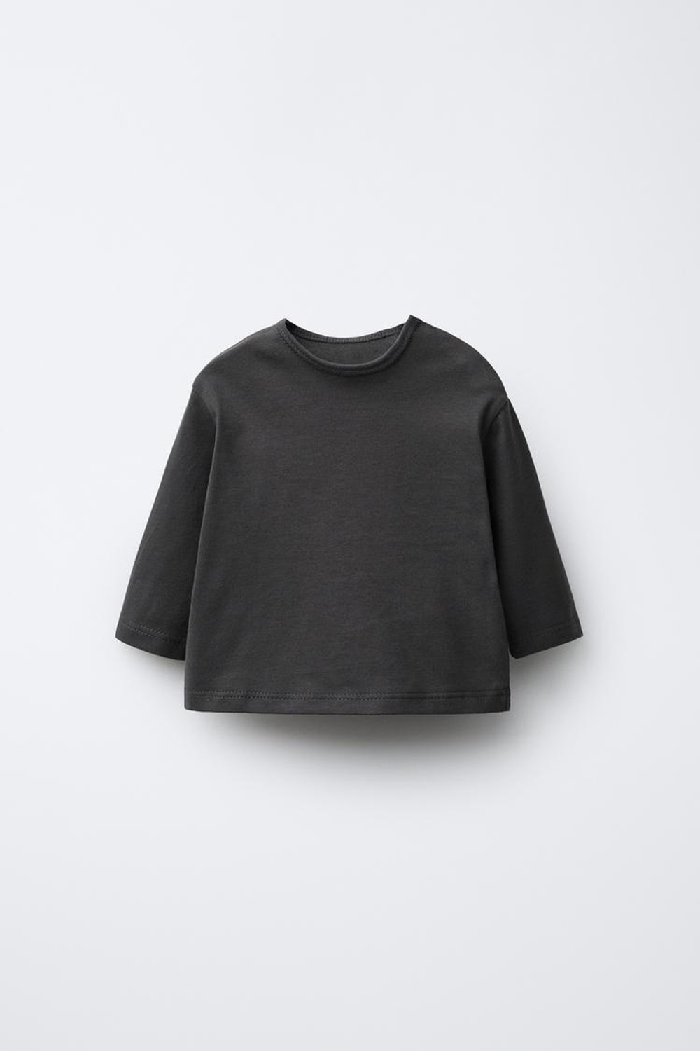 ZARA ОДНОТОННАЯ ФУТБОЛКА С ДЛИННЫМИ РУКАВАМИ, СЕРЫЙ