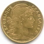 10 франков 1905 год . Франция. 3-я республика. Золото VF-XF