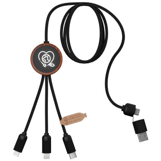 SCX.design C37 Зарядный кабель 5 в 1 из переработанного PET-пластика со светящимся логотипом и скругленным деревянным корпусо