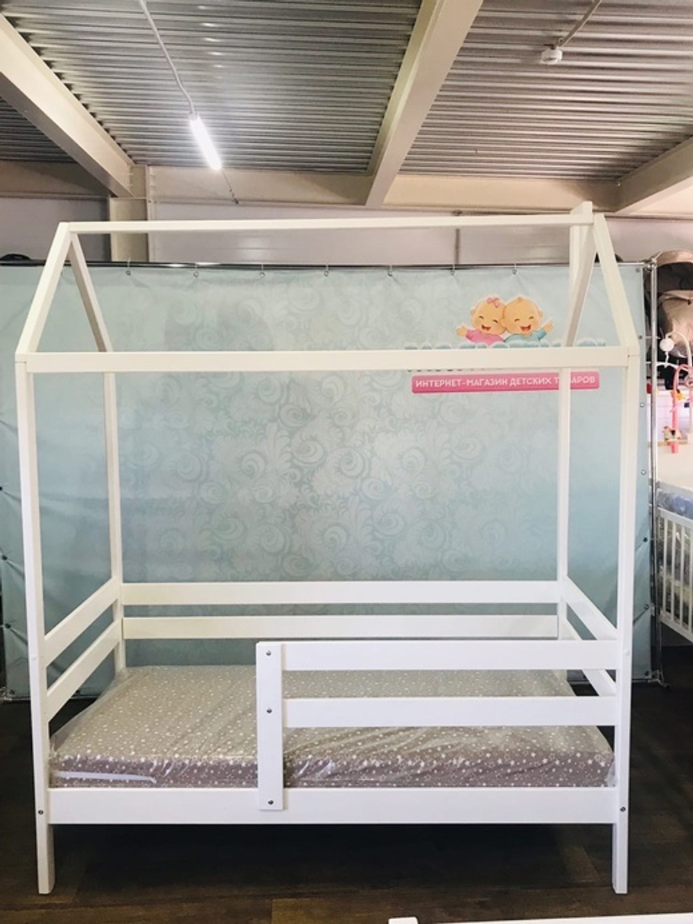 Кровать подростковая домик "Классика" 160*80 см белый 2 борта, (Pirogova wood)