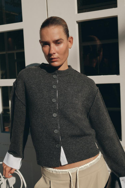 ZARA КАРДИГАН С КОНТРАСТНЫМИ ДЕТАЛЯМИ, СЕРЫЙ МЕЛАНЖ