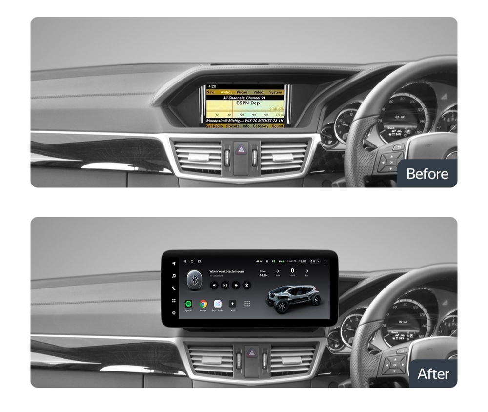 Магнитола Mercedes-Benz E W212 седан правый руль 2009-2012 NTG 4.0 - Teyes LUX ONE монитор 12.3", Android 10, 6+128Гб, CarPlay, 4G SIM-слот