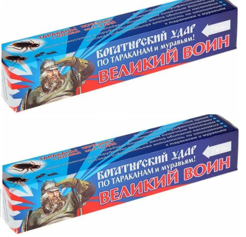 Великий Воин гель от тараканов и муравьев туба 80 г, набор 2шт