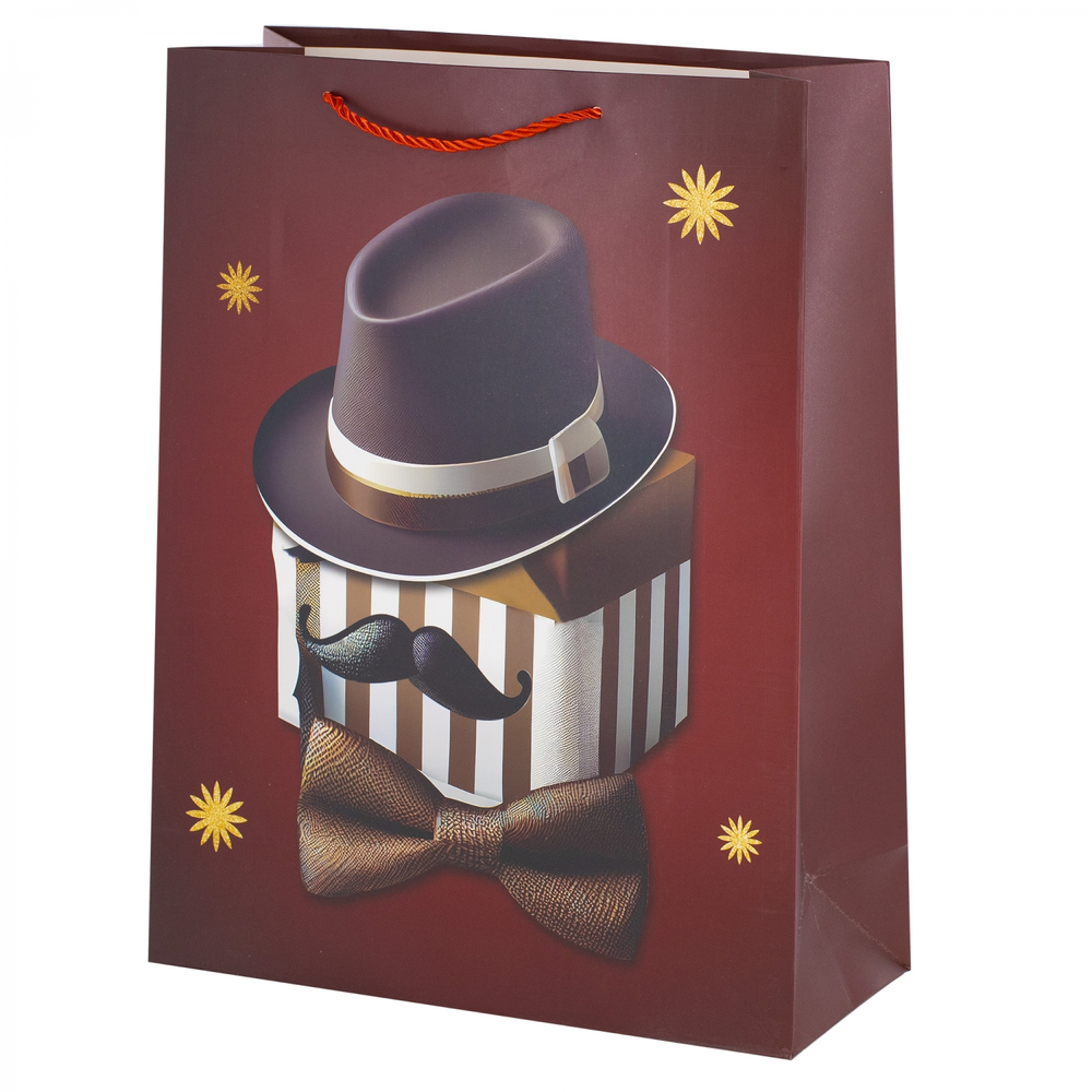 Пакет подарочный бумажный Alingar, (L+) 26х32х10 см, вертикальный, "Для джентльмена", матов. ламинация, ассорти