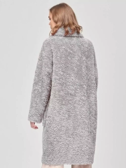 Шуба женская из шерсти мериноса чебурашка тедди, серая, SilverFox