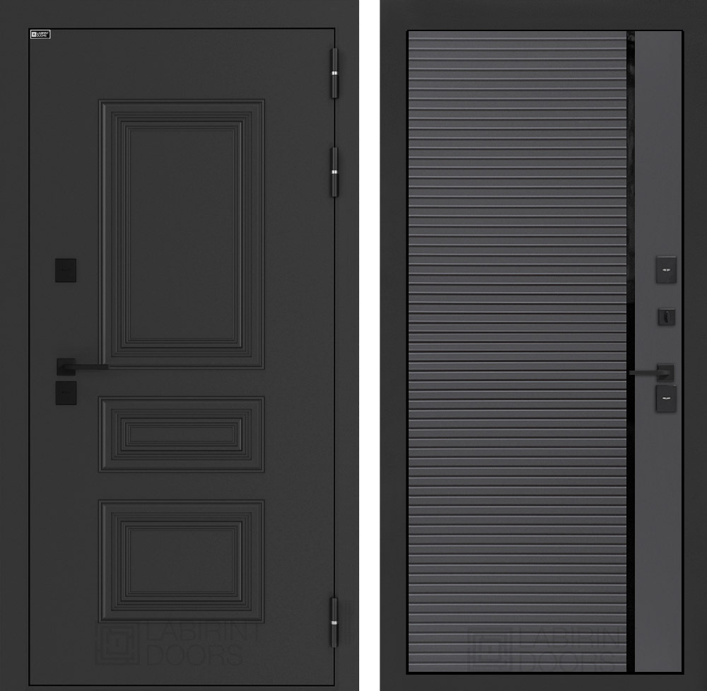 Дверь входная Лабиринт АЛЯСКА ЛАЙТ 22 Графит софт, черная вставка металлическая