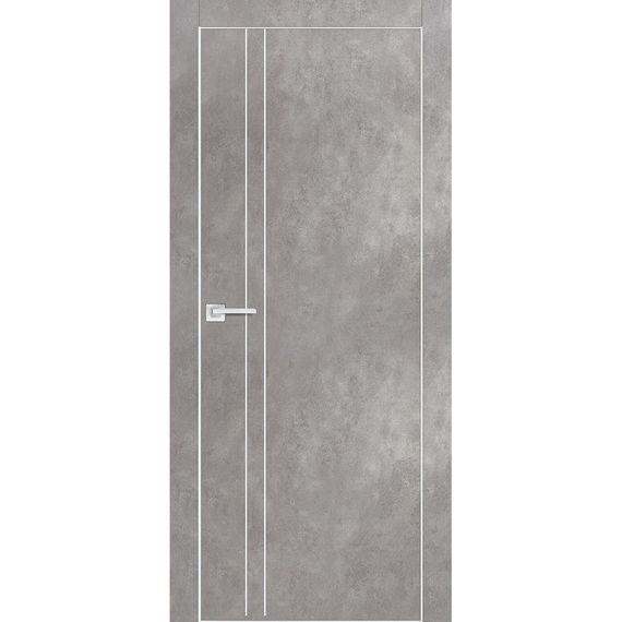 Межкомнатная дверь экошпон Profilo Porte PX-20 серый бетон с чёрной алюминиевой кромкой с 4-х сторон