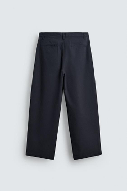 ZARA БРЮКИ RELAXED FIT СО СКЛАДКАМИ, МОРСКОЙ ТЕМНО-СИНИЙ