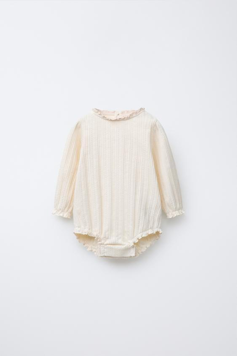 ZARA ПЕРФОРИРОВАННОЕ БОДИ С КРУЖЕВОМ, СВЕТЛО-БЕЖЕВЫЙ