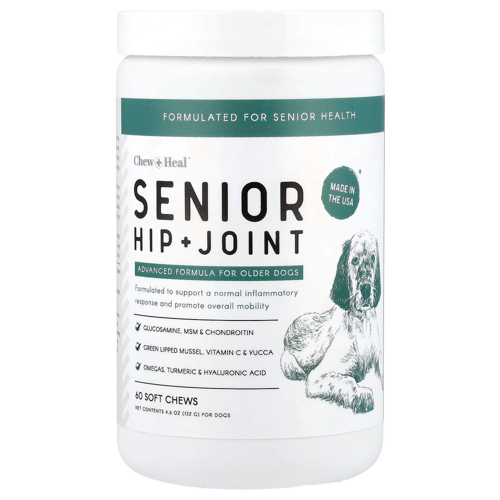 Chew + Heal, Senior, для бедер и суставов, для собак, 60 жевательных таблеток, 132 г (4,6 унции)