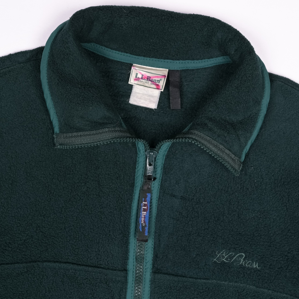 Благородная винтажная темно-зеленая флисовая кофта L. L. Bean на молнии, S свободный
