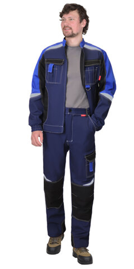 Костюм "ФАВОРИТ-МЕГА-К" куртка, брюки т.синий с черным и васильковым, СОП