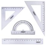 Набор геометрический малый 4пр. (треуг.2шт, лин.16см, транспортир) прозрачный, Пифагор