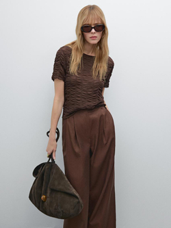 Massimo Dutti Трикотажная футболка со сборкой, коричневый