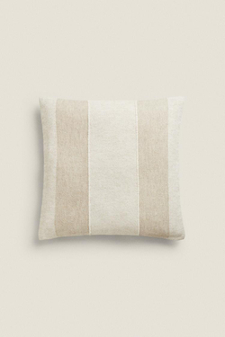 ZARA HOME ЧЕХОЛ ДЛЯ ДЕКОРАТИВНОЙ ПОДУШКИ С ВЫШИВКОЙ В ПОЛОСКУ, СВЕТЛО-БЕЖЕВЫЙ