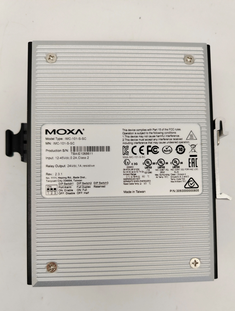 Медиаконвертер 10/100Base-TX RJ45-SC одномодовый промышленный Moxa IMC-101-S-SC