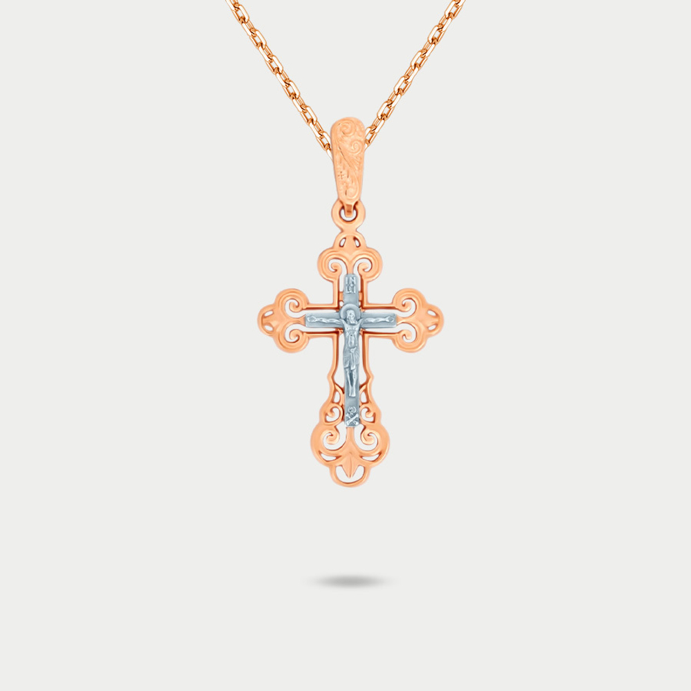 Православный женский крест без вставки из розового золота 585 пробы (арт. 74534)