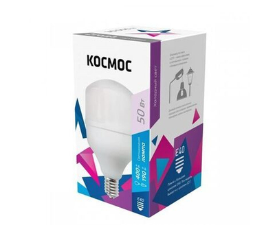 Лапочка КОСМОС ЛОН A140 высокомощ E27 50W 4700lm 6500K 6K мат 220x138  LksmHWLED50WE2765, 1 шт.
