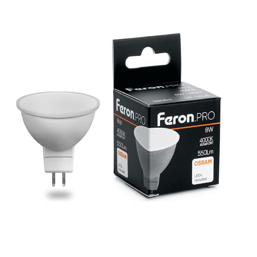 Feron.PRO Лампа св/д MR16 GU5.3 230V 8W 550lm 4000K 4K матовый 52x50 OSRAM LED