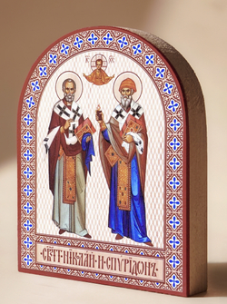 Икона аркой Николай и Спиридон, свтт. на дереве: 95 х 120 (Синопсисъ)
