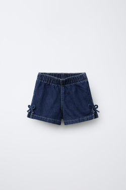 ZARA ДЖИНСОВЫЕ ШОРТЫ С БАНТАМИ, СИНИЙ