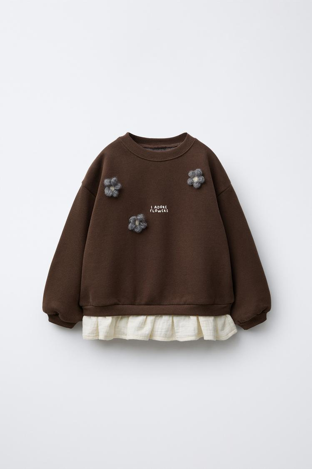 ZARA ТОЛСТОВКА В КОМБИНИРОВАННОМ СТИЛЕ С ЦВЕТОЧНЫМ ПРИНТОМ, ШОКОЛАДНЫЙ