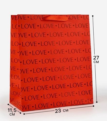Пакет подарочный, упаковка, Love, частичный лак, ML 23×27×11.5 см