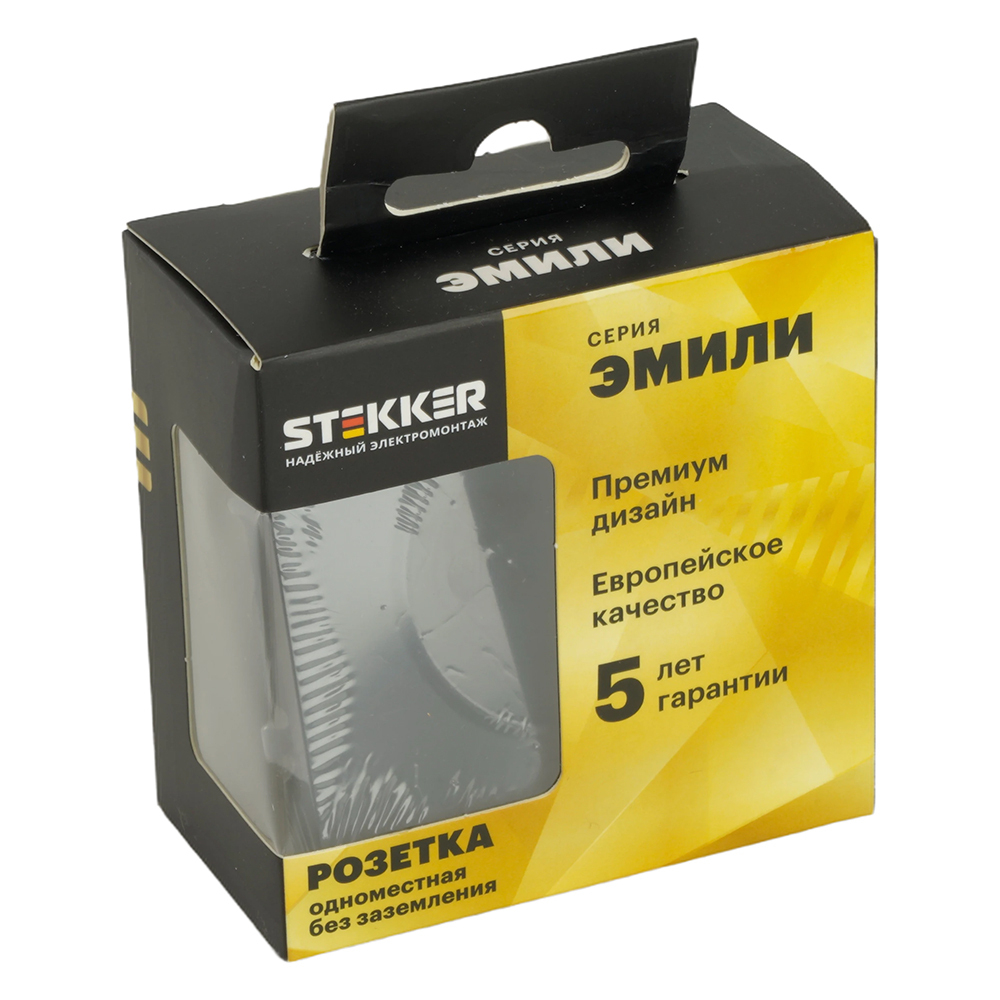 Розетка 1-местная с защитной шторкой (механизм), STEKKER, б/з, 250В, 16А, серия Эмили, RST16-5109-05, черный уголь, soft touch 49850