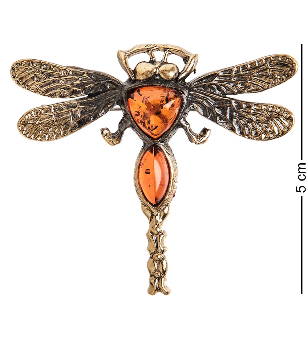 AM- 950 Брошь «Стрекоза» (латунь, янтарь)