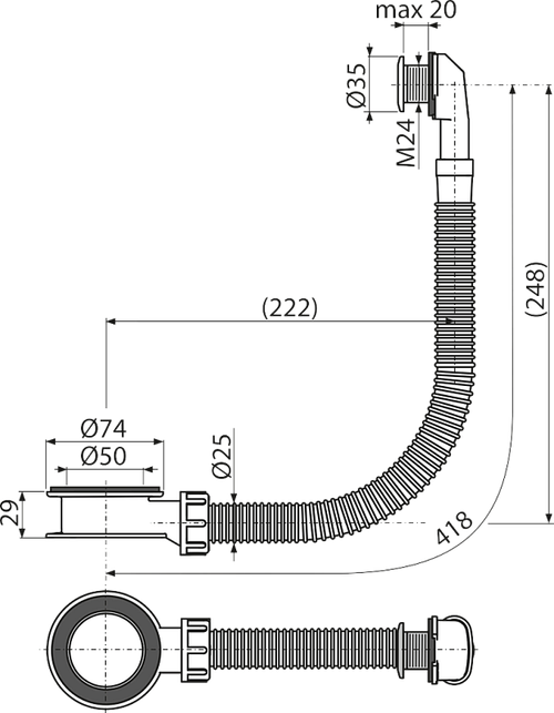 Слив-перелив для мойки Alcadrain пластик (A328B)