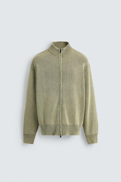 ZARA КАРДИГАН С ЭФФЕКТОМ ПОТЕРТОСТИ, ЗЕЛЕНЫЙ