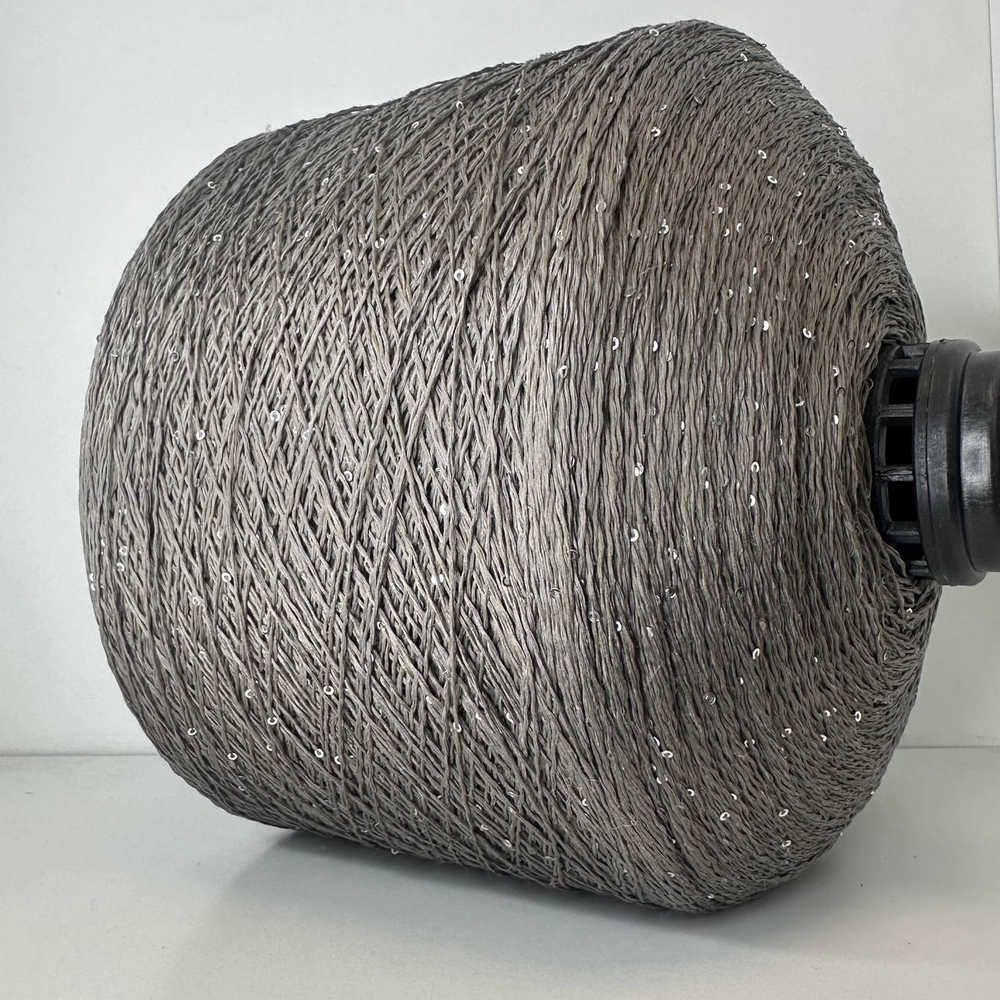 LINETTE PAILLETES - 80% лен, 20% п/а, микропайетки 2мм, ; 450м\100гр; цвет: серый тауп, пайетки серебро