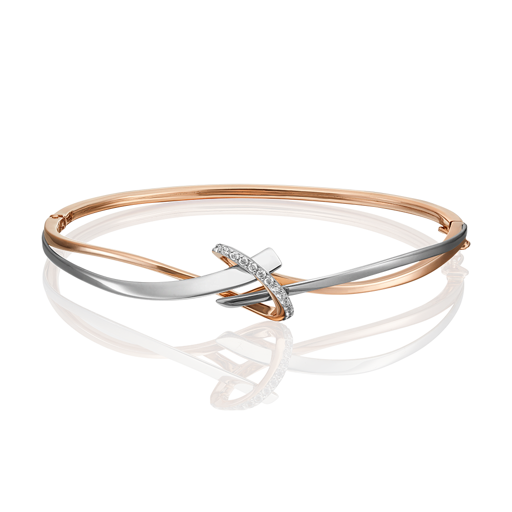 Браслет жесткий из комбинированного золота с фианитами