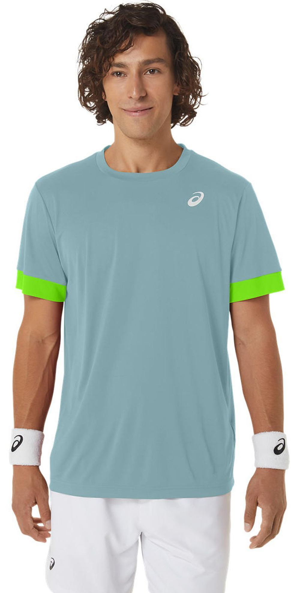 Теннисная футболка Asics Court Short Sleeve Top - teal tint/electric lime