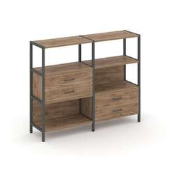 Shelf System Двухсекционный стеллаж трехярусный с ящиками SN.STM-323 Дуб Табак/Металл Антрацит 1590*