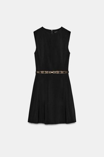 ZARA МИНИ-ПЛАТЬЕ С ЗОЛОТЫМ РЕМНЕМ, ЧЕРНЫЙ