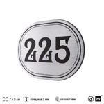 Номерок на дверь квартиры 225, для кабинета, офиса, шильдик 9 х 7 см, серебристый, Айдентика Технолоджи
