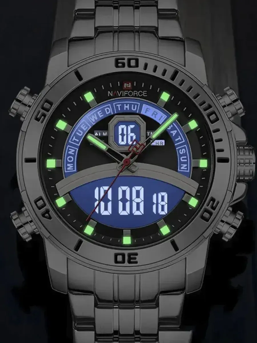 Часы наручные кварцевые NAVIFORCE на металлическом браслете, серебристый W8730-01