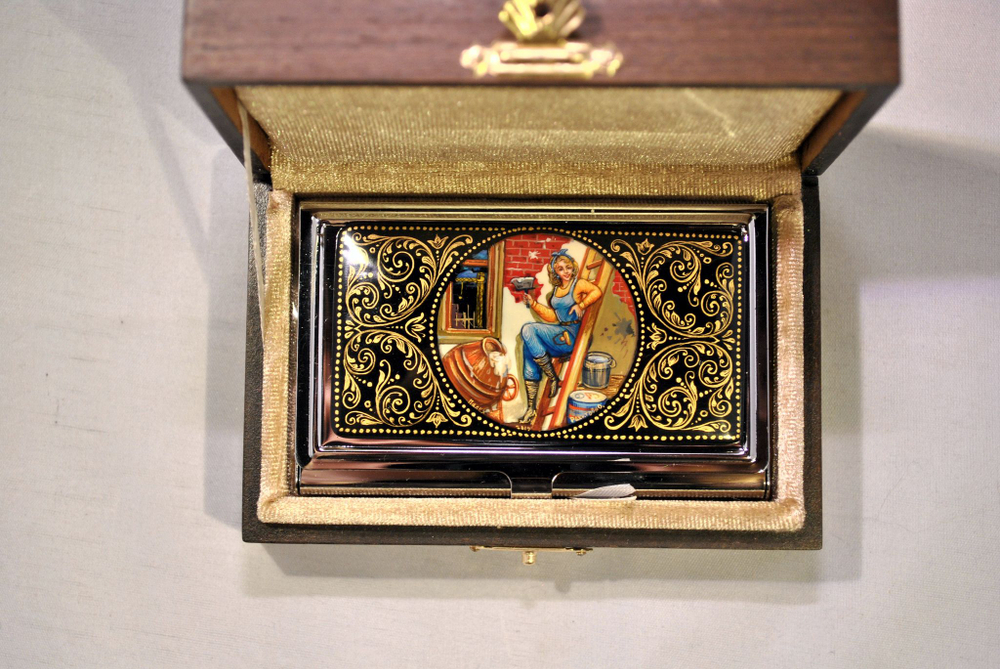 Визитница "Подарок строителю" (роспись Палех)