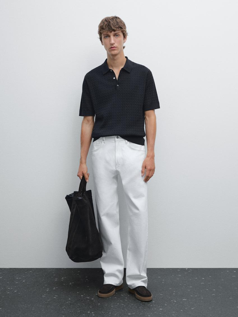 Massimo Dutti Трикотажная футболка с воротником поло, темно-синий