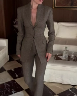 Жакет приталенный в клетку, Кофейный