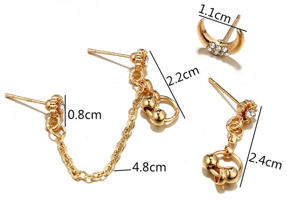 Набор (4 штуки) серьги гвоздики для украшения пирсинга ушей золотистые Бижутерия. Цена за набор.