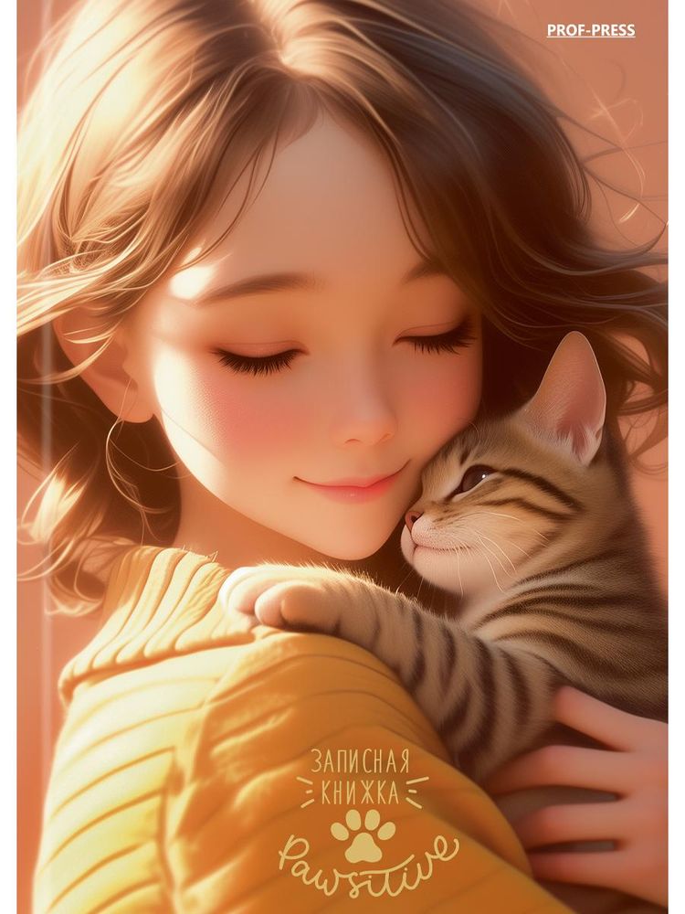 Записная книжка А6 48л. "Девушка и котёнок" 7БЦ, глянц.ламинир. лен (Проф-Пресс)