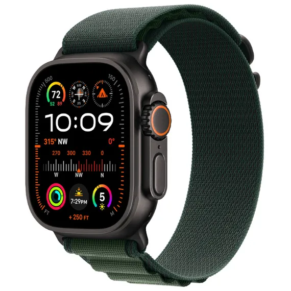 Часы Apple Watch Ultra 2 (2024) GPS + Cellular 49mm, черный титановый корпус, ремешок Alpine (Темно-зеленый) L