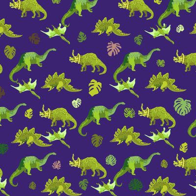 Динозавры с листьями на темном фоне
