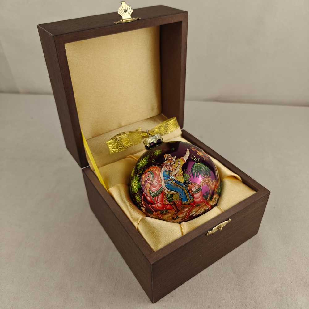 Шар новогодний с круговой росписью "Жар-птица" в футляре